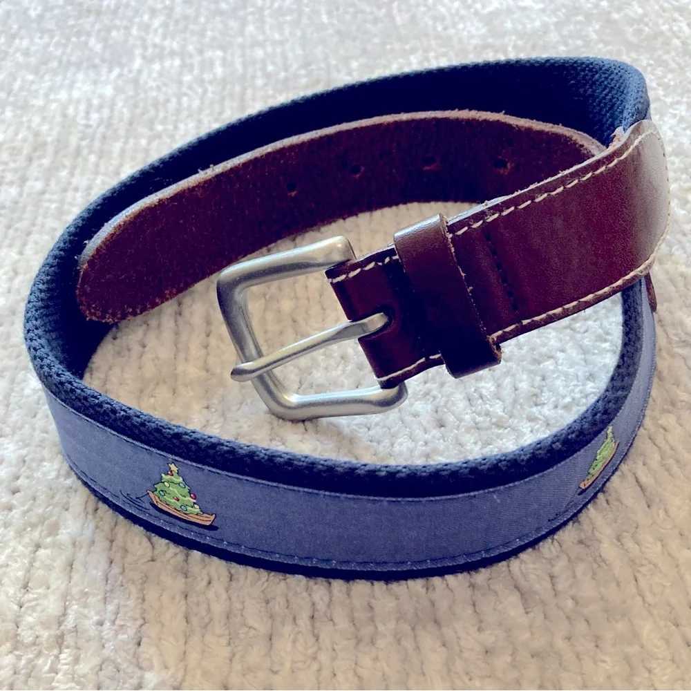 Vineyard Vines Christmas Tree Belt Size 28 Leather Canvas Holiday‎ Preppy